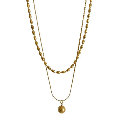 Simple Style Commute Ball Titanium Steel Polishing Plating Gold Plated Double Layer Necklaces