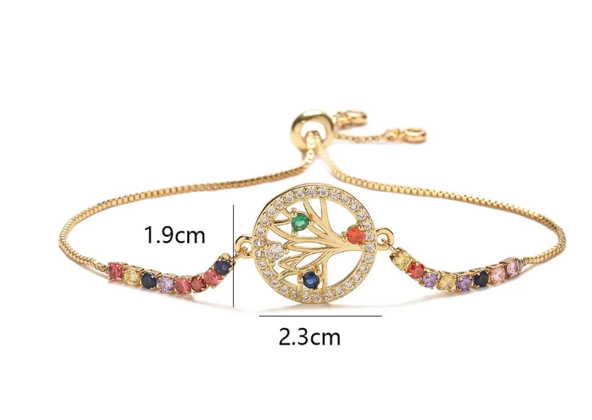 Simple Style Commute Bc1035 Lucky Tree Copper 18k Gold Plated Zircon Bracelets In Bulk