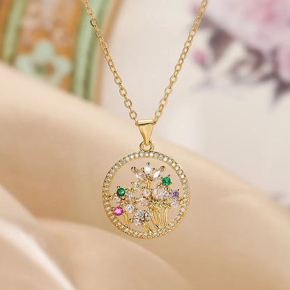 Simple Style Commute Bc1035 Lucky Tree Copper Plating Inlay Zircon 18k Gold Plated Pendant Necklace