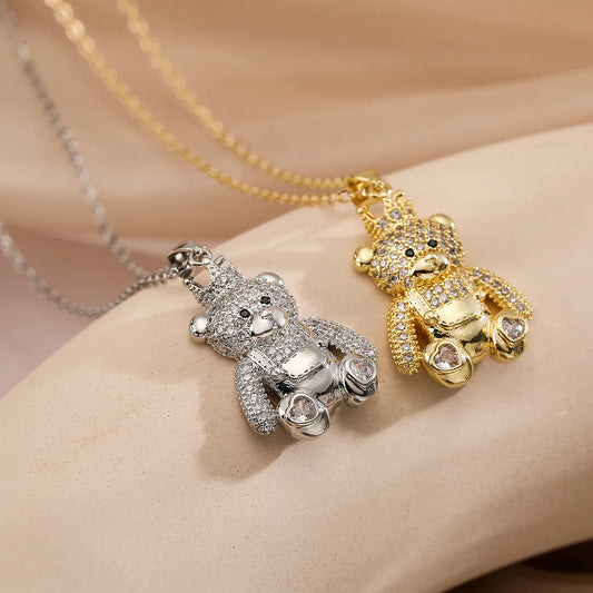 Simple Style Commute Bear Copper Plating Inlay Zircon 18k Gold Plated Pendant Necklace