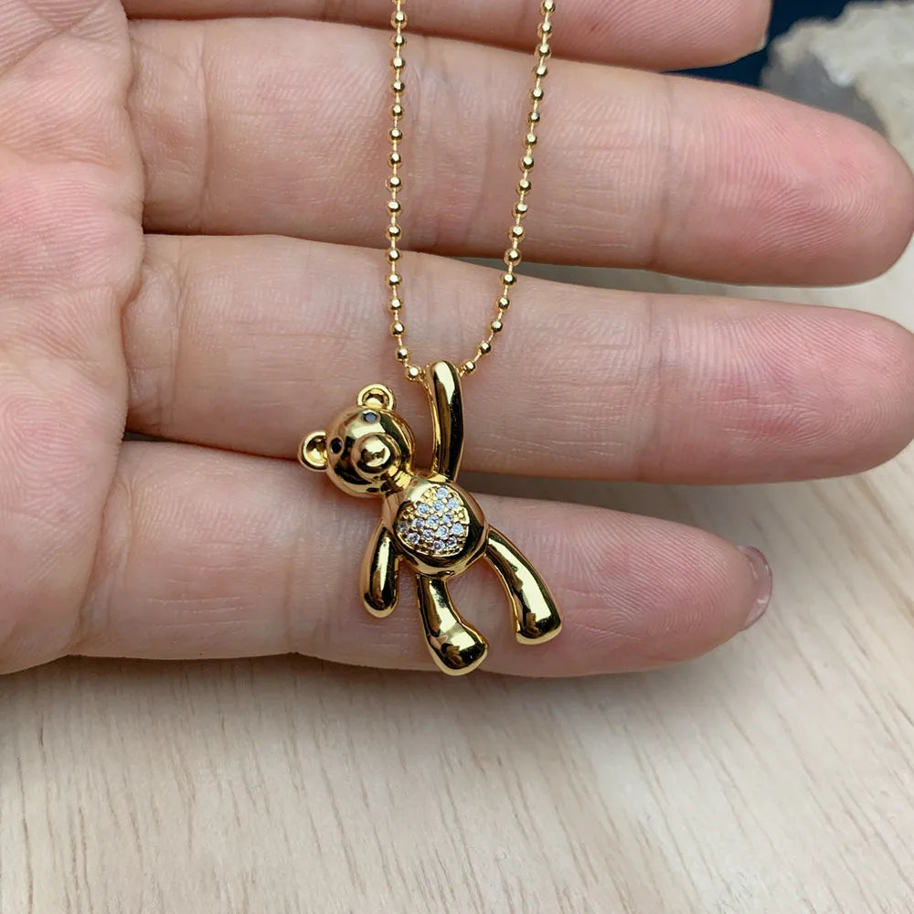 Simple Style Commute Bear Copper Zircon Pendant Necklace In Bulk