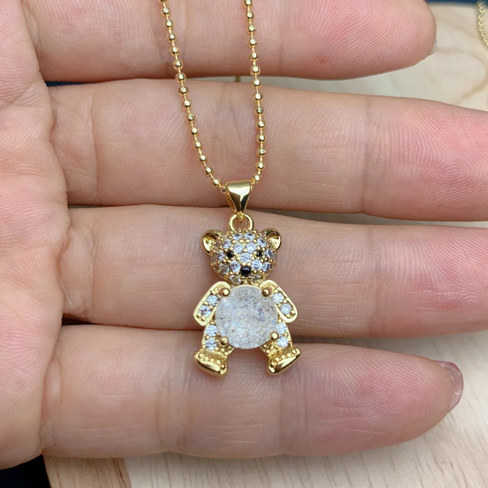 Simple Style Commute Bear Copper Zircon Pendant Necklace In Bulk