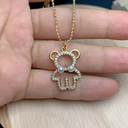 Simple Style Commute Bear Copper Zircon Pendant Necklace In Bulk