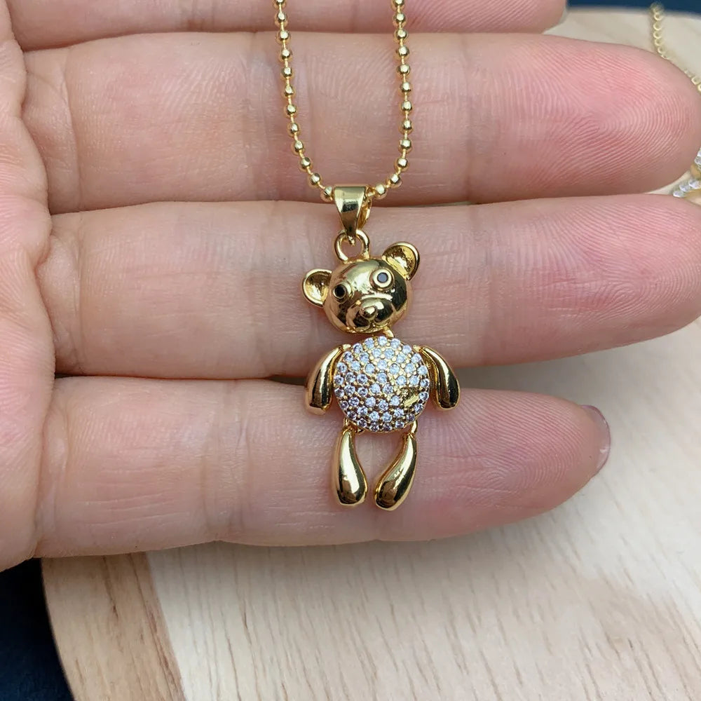 Simple Style Commute Bear Copper Zircon Pendant Necklace In Bulk