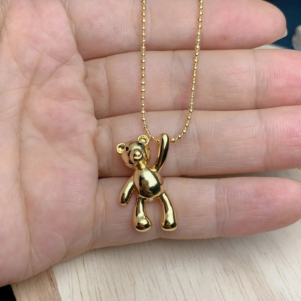 Simple Style Commute Bear Copper Zircon Pendant Necklace In Bulk