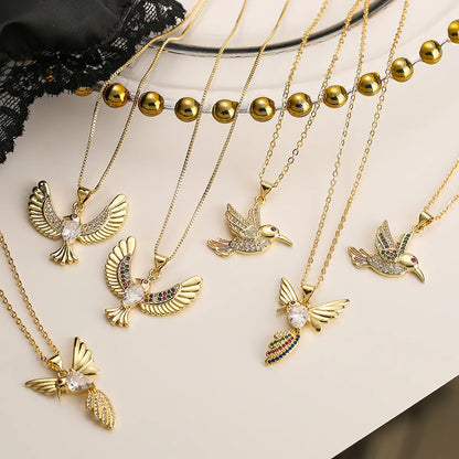 Simple Style Commute Bird Copper 18k Gold Plated Zircon Pendant Necklace In Bulk