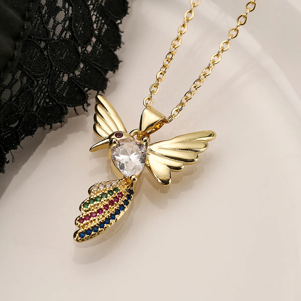 Simple Style Commute Bird Copper 18k Gold Plated Zircon Pendant Necklace In Bulk