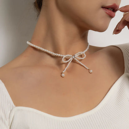 Simple Style Commute Bow Knot Artificial Pearl Beaded Women's Necklace