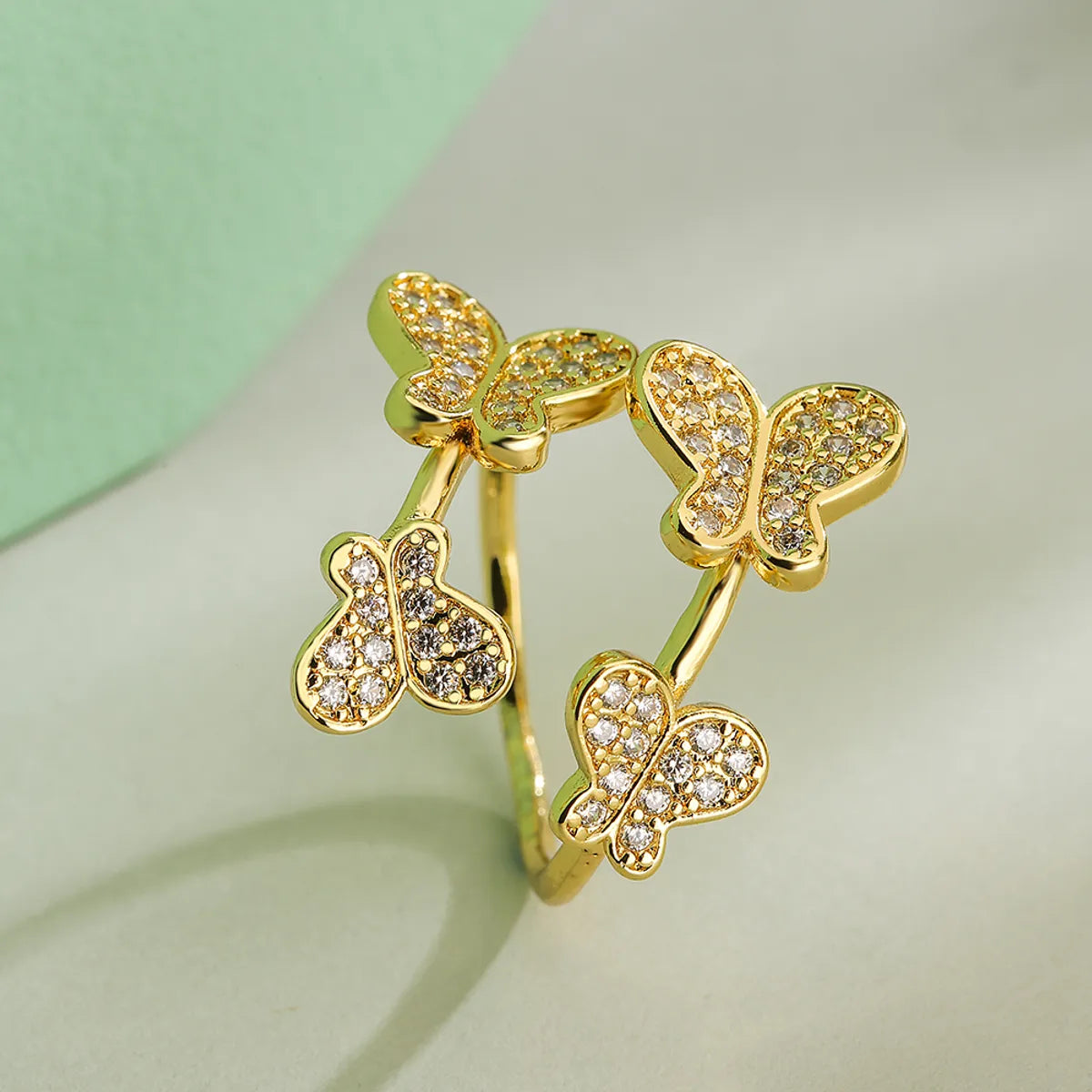 Simple Style Commute Butterfly Copper 18k Gold Plated Zircon Open Ring In Bulk