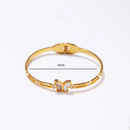 Simple Style Commute Butterfly Stainless Steel Shell Plating Inlay Zircon 18k Gold Plated Bangle