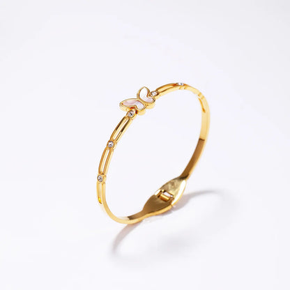 Simple Style Commute Butterfly Stainless Steel Shell Plating Inlay Zircon 18k Gold Plated Bangle