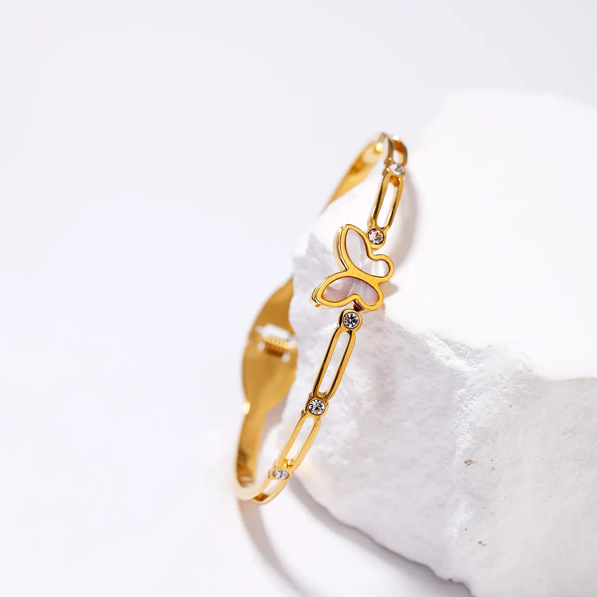 Simple Style Commute Butterfly Stainless Steel Shell Plating Inlay Zircon 18k Gold Plated Bangle