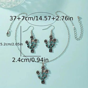 Simple Style Commute Cactus Alloy Inlay Turquoise Women's Jewelry Set