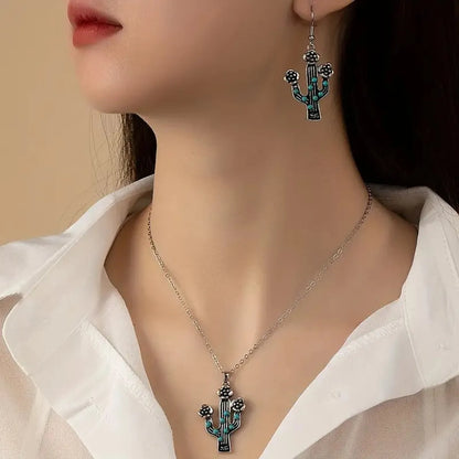 Simple Style Commute Cactus Alloy Inlay Turquoise Women's Jewelry Set