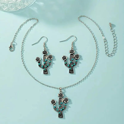 Simple Style Commute Cactus Alloy Inlay Turquoise Women's Jewelry Set