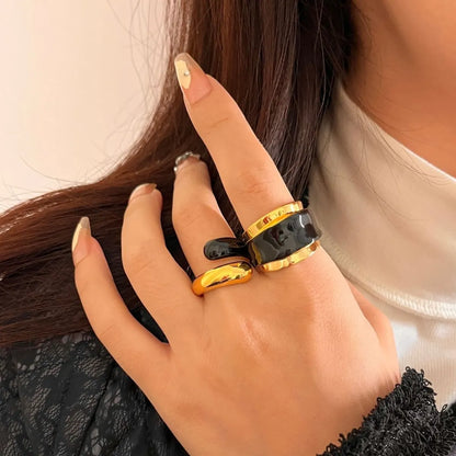 Simple Style Commute Color Block Alloy Copper Enamel Plating Gold Plated Women'S Open Rings