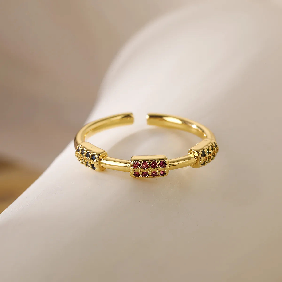 Simple Style Commute Color Block Copper Plating Inlay Zircon 18k Gold Plated Open Rings