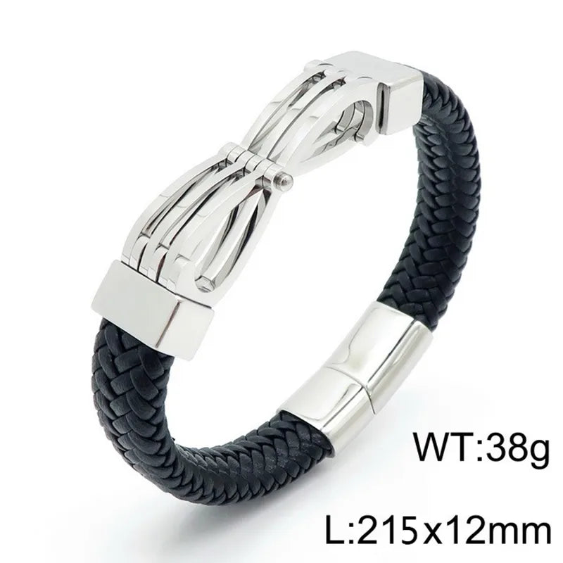 Simple Style Commute Color Block Pu Leather Titanium Steel Plating 18K Gold Plated Men'S Bangle