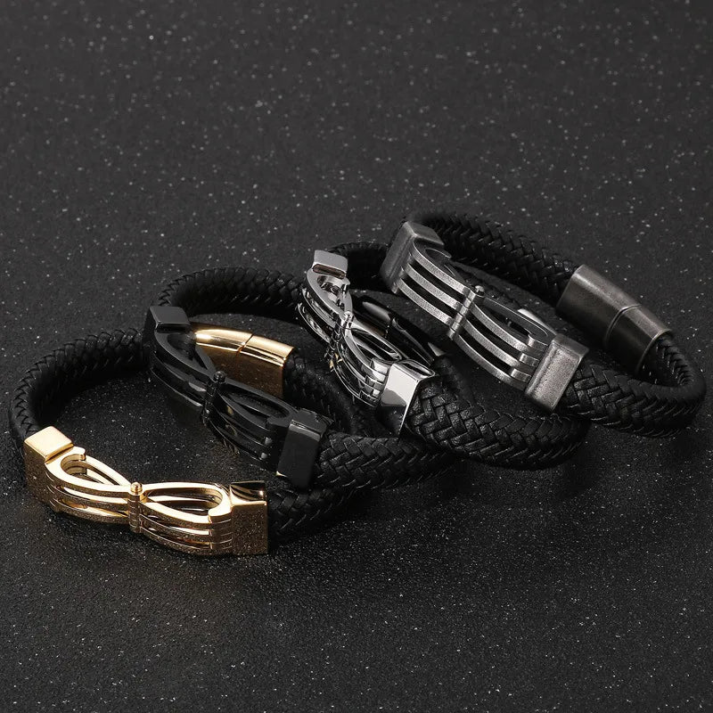 Simple Style Commute Color Block Pu Leather Titanium Steel Plating 18K Gold Plated Men'S Bangle