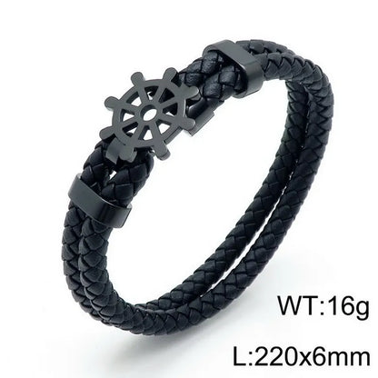 Simple Style Commute Color Block Pu Leather Titanium Steel Plating 18K Gold Plated Men'S Bracelets