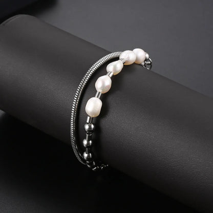 Simple Style Commute Color Block Stainless Steel Beaded Bracelets