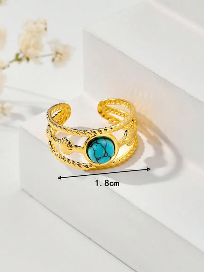 Simple Style Commute Color Block Stainless Steel Plating Inlay Turquoise 18k Gold Plated Rings