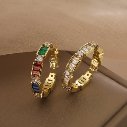 Simple Style Commute Colorful Copper Plating Inlay Zircon 18k Gold Plated Open Rings