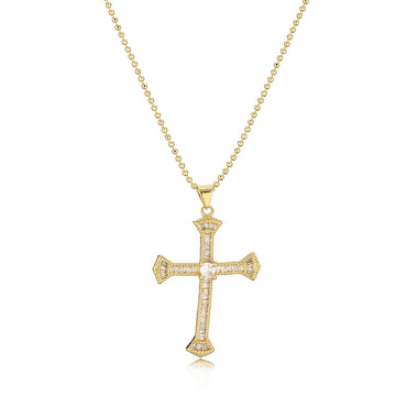 Simple Style Commute Cross Copper Plating Inlay Pearl Zircon 18k Gold Plated Pendant Necklace