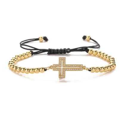 Simple Style Commute Cross Copper 18k Gold Plated Zircon Bracelets In Bulk