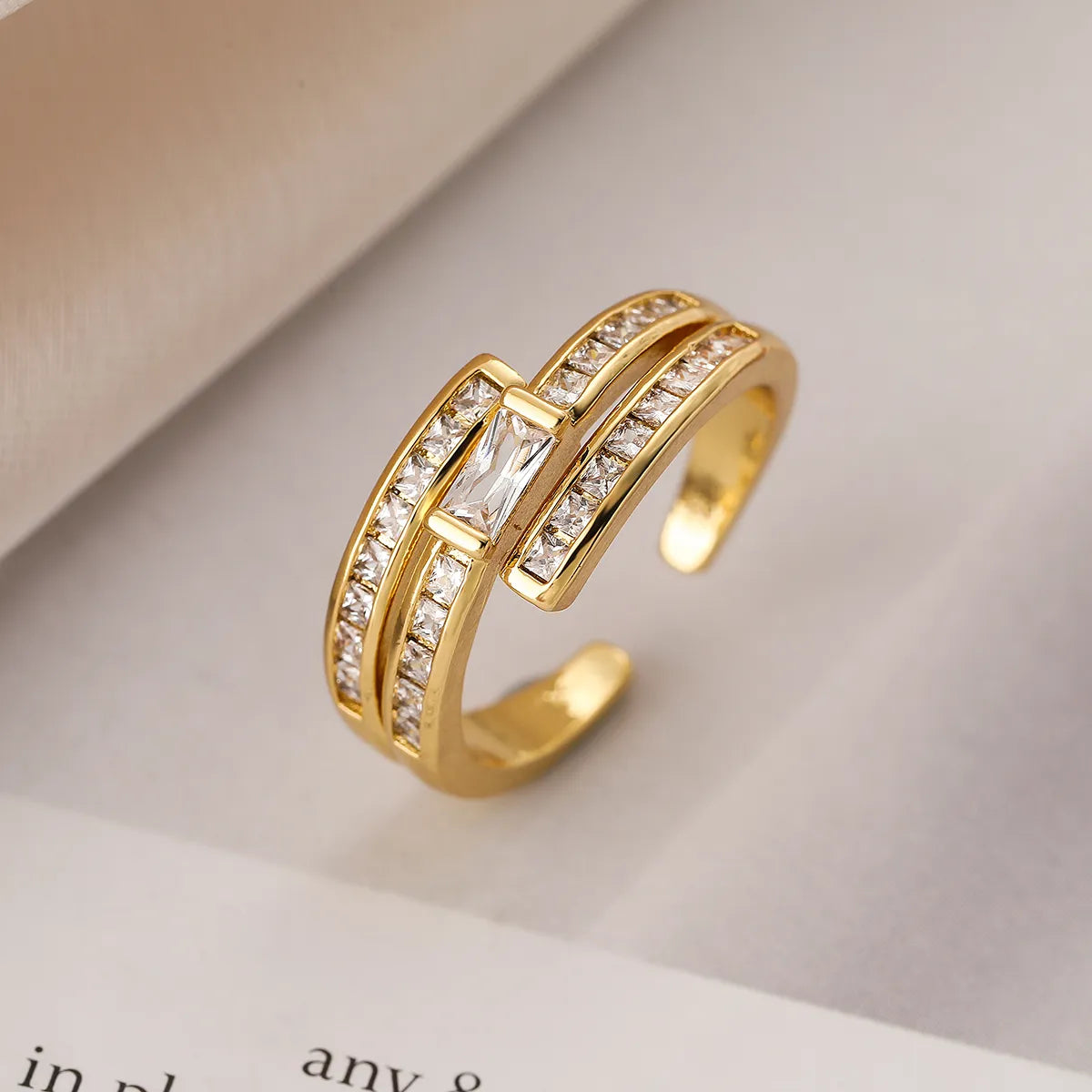 Simple Style Commute Cross Copper 18k Gold Plated Zircon Open Rings In Bulk