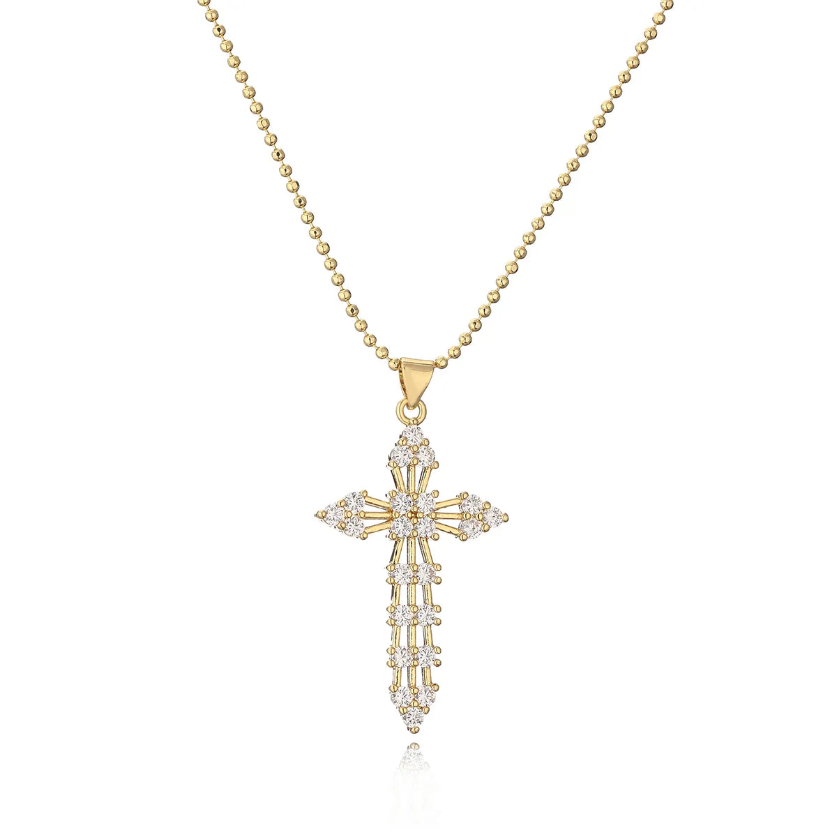 Simple Style Commute Cross Copper Plating Inlay Zircon 18k Gold Plated Pendant Necklace