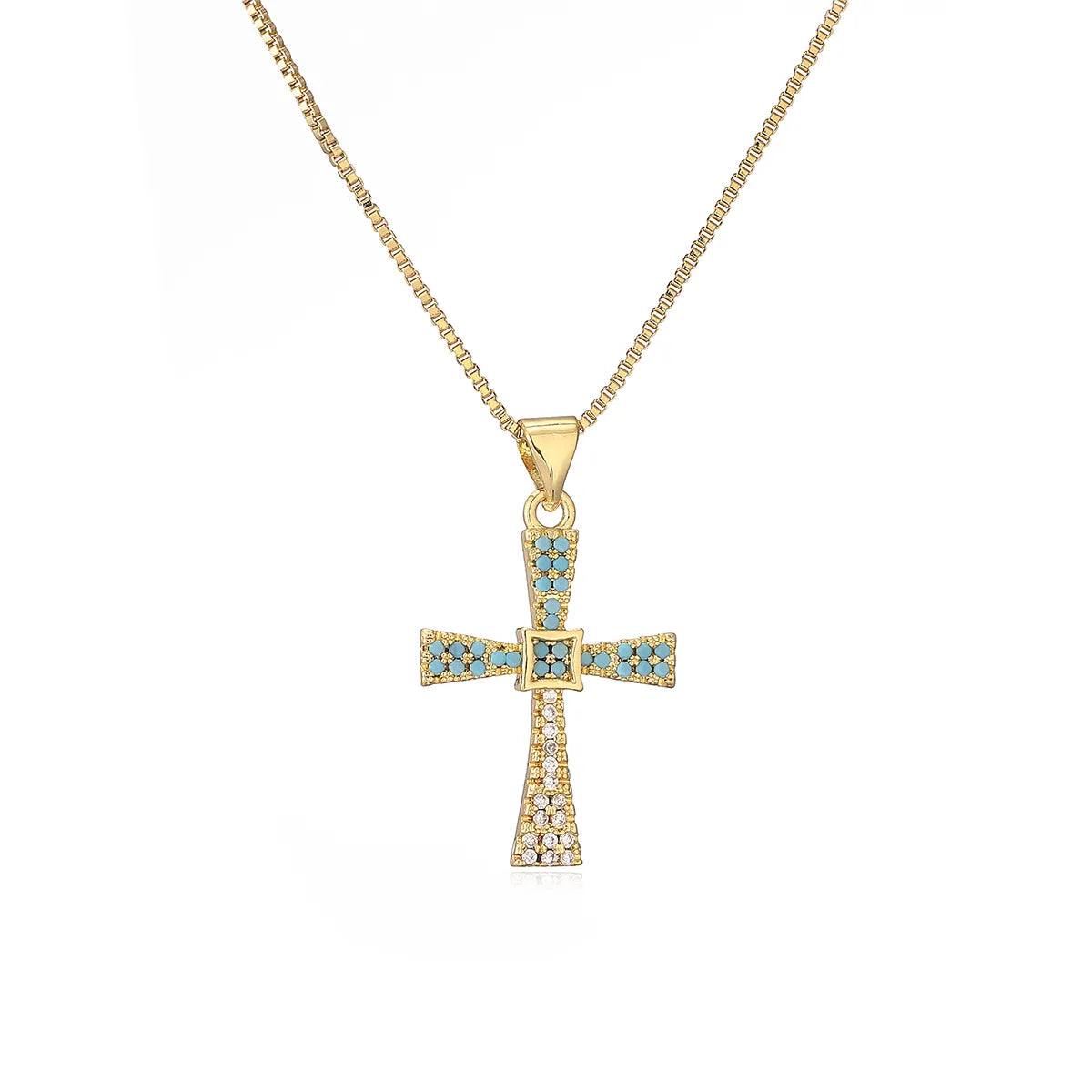 Simple Style Commute Cross Copper 18k Gold Plated Zircon Pendant Necklace In Bulk