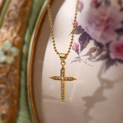 Simple Style Commute Cross Copper Plating Inlay Zircon 18k Gold Plated Pendant Necklace