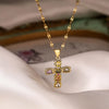 Simple Style Commute Cross Copper Plating Inlay Zircon 18k Gold Plated Pendant Necklace