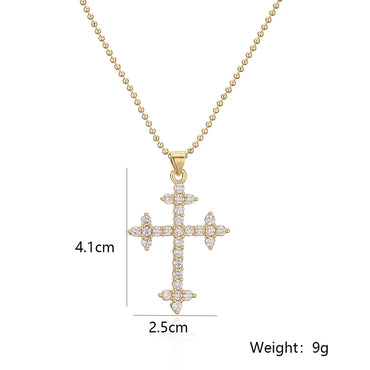 Simple Style Commute Cross Copper Plating Inlay Zircon 18k Gold Plated Pendant Necklace