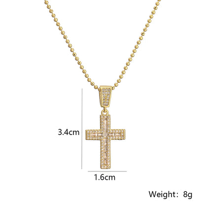 Simple Style Commute Cross Copper Plating Inlay Zircon 18k Gold Plated Pendant Necklace