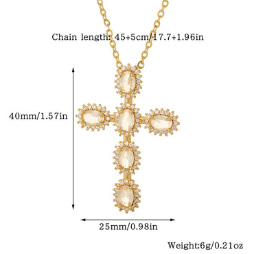 Simple Style Commute Cross Copper Zircon Pendant Necklace In Bulk