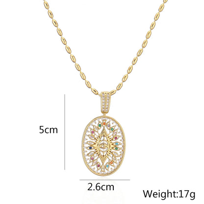 Simple Style Commute Cross Devil's Eye Copper Plating Inlay Zircon 18k Gold Plated Pendant Necklace