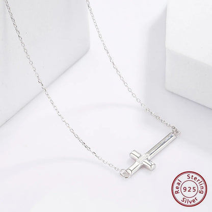 Simple Style Commute Cross Letter Sterling Silver Plating Inlay Zircon White Gold Plated Pendant Necklace