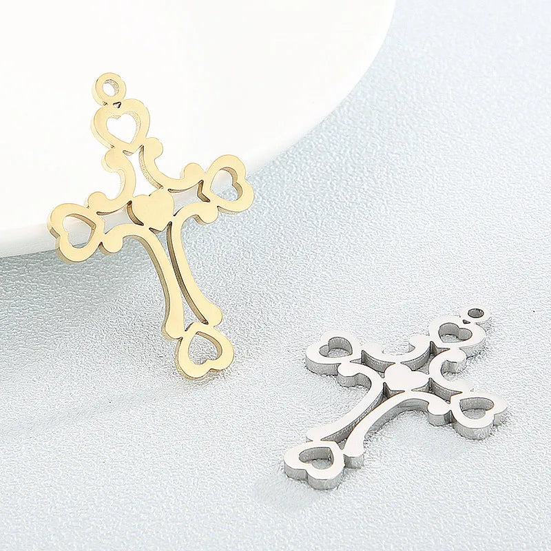 1 Piece Stainless Steel 18K Gold Plated Cross Heart Shape Pendant