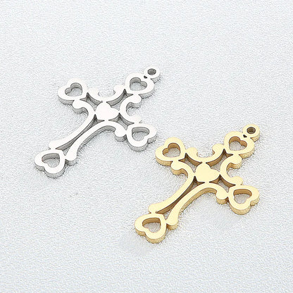 1 Piece Stainless Steel 18K Gold Plated Cross Heart Shape Pendant