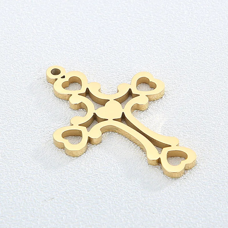 1 Piece Stainless Steel 18K Gold Plated Cross Heart Shape Pendant