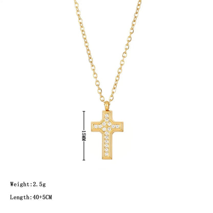 Simple Style Commute Cross Stainless Steel White Gold Plated Gold Plated Zircon Pendant Necklace In Bulk