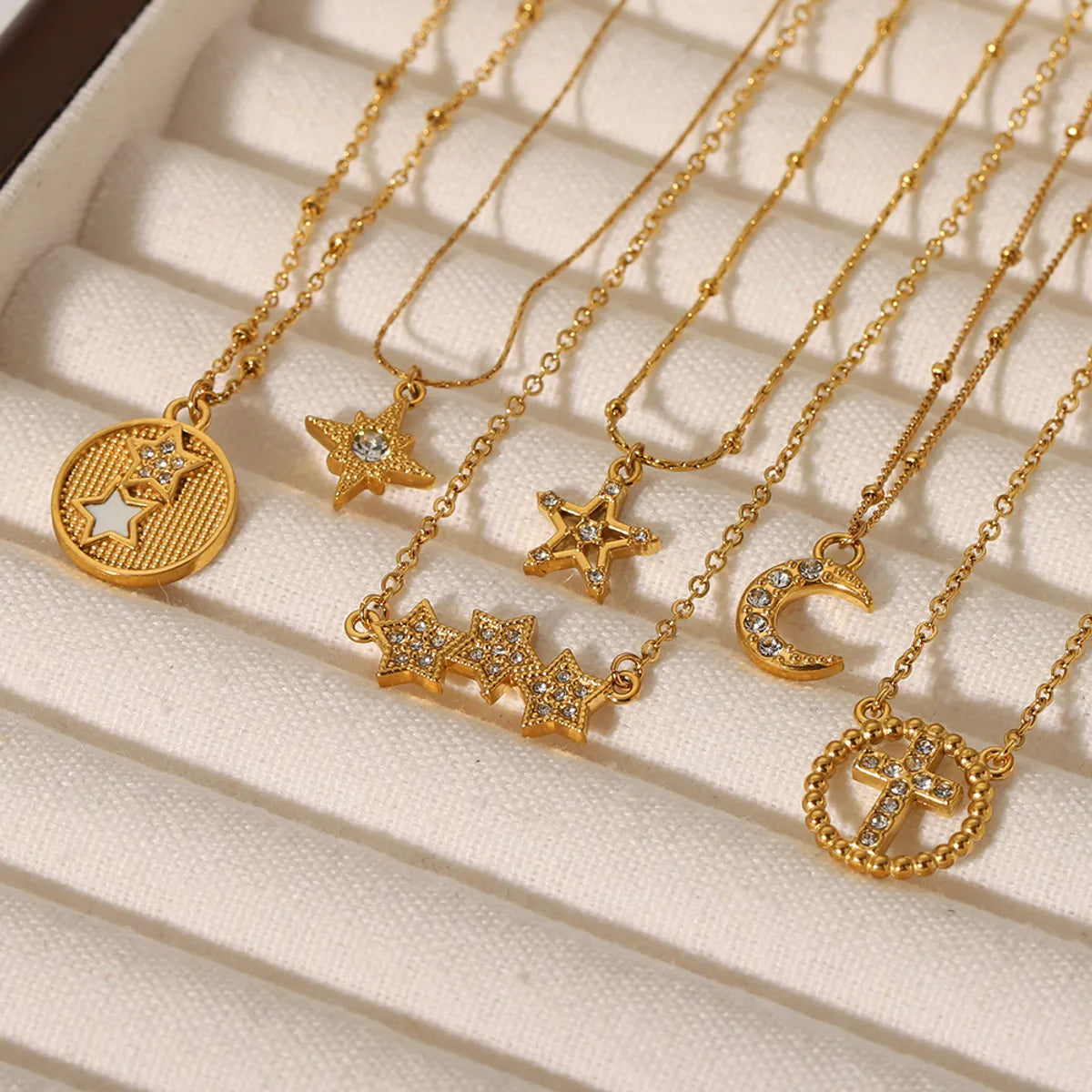 Simple Style Commute Cross Star Moon Stainless Steel Polishing Plating Inlay Zircon 18k Gold Plated Pendant Necklace