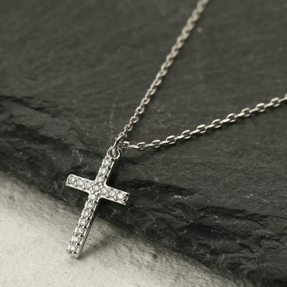 Simple Style Commute Cross Sterling Silver Inlay Zircon White Gold Plated Pendant Necklace