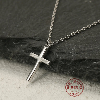 Simple Style Commute Cross Sterling Silver Inlay Zircon White Gold Plated Pendant Necklace