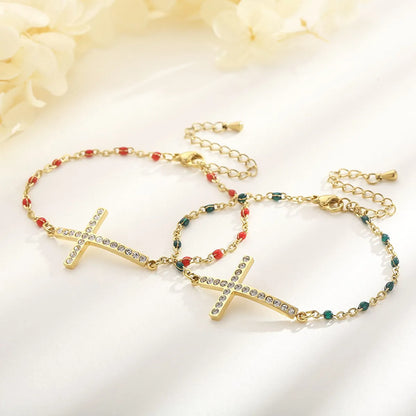 Simple Style Commute Cross Titanium Steel Inlay Rhinestones Women's Bracelets