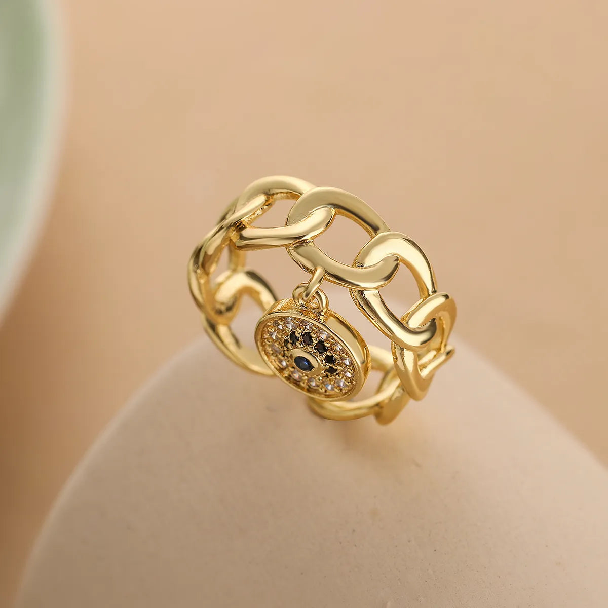 Simple Style Commute Devil's Eye Copper Plating Inlay Zircon 18k Gold Plated Open Rings