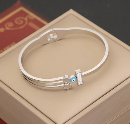 Simple Style Commute Devil's Eye Heart Shape Stainless Steel Plating Inlay Artificial Diamond Bangle