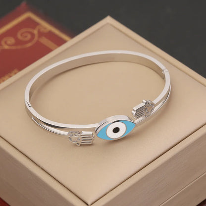 Simple Style Commute Devil's Eye Heart Shape Stainless Steel Plating Inlay Artificial Diamond Bangle